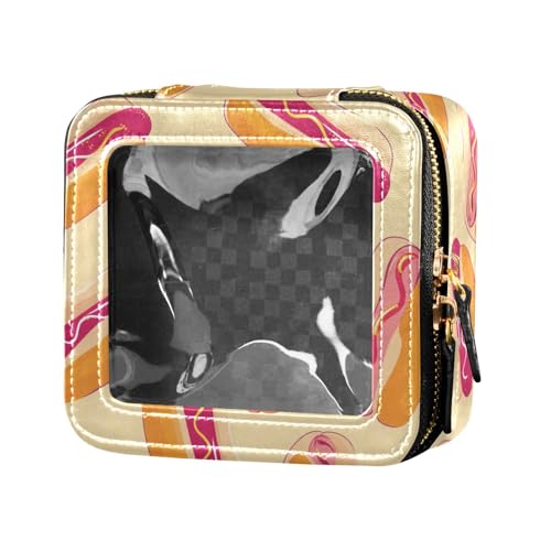 FRODOTGV Mini-Make-up-Tasche mit Hahnentrittmuster, transparent, Kulturbeutel, Kosmetikbehälter für Mädchen und Frauen, Braun, Hot Dog, nahtlos, Einheitsgröße von FRODOTGV