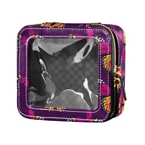 FRODOTGV Mini-Make-up-Tasche mit Hahnentrittmuster, transparent, Kulturbeutel, Kosmetikbehälter für Mädchen und Frauen, Braun, Monarch-Schmetterling, Einheitsgröße von FRODOTGV