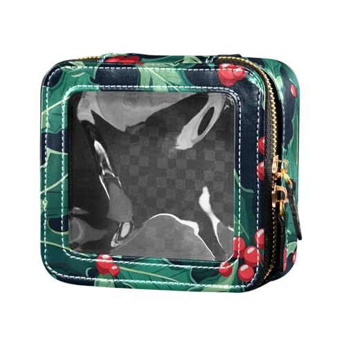 FRODOTGV Mini-Make-up-Tasche mit niedlichen Giraffen, Wolken, transparent, für Geldbörse, Reise-Kulturbeutel, tragbarer Kosmetik-Organizer für Mädchen und Frauen, Weihnachts-Stechpalmenblätter von FRODOTGV