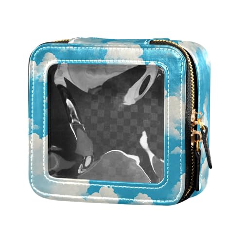 FRODOTGV Mini-Make-up-Tasche mit niedlichen Giraffen, Wolken, transparent, für Geldbörse, Reise-Kulturbeutel, tragbarer Kosmetik-Organizer für Mädchen und Frauen, Wolken auf blauem Hintergrund von FRODOTGV