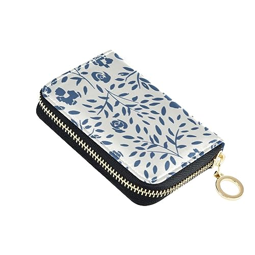 FRODOTGV Moderne kleine Geldbörse mit blauen Blumen, Kartenhalter, RFID-Geldbörse, Leder, Reißverschluss, Kreditkartenfächer für Reisen, Blue Flowers Modern, 1 size, Classic von FRODOTGV