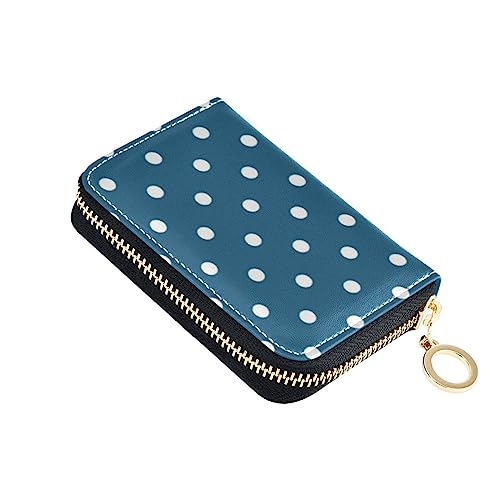 FRODOTGV Moderner Mini-Karten-Organizer, Mädchen, sichere RFID-blockierende Brieftasche, Leder, Reißverschlusstasche für die Arbeit, gepunktet, Dunkelblau, Polka Dots Dunkelblau, 1 size, Classic von FRODOTGV