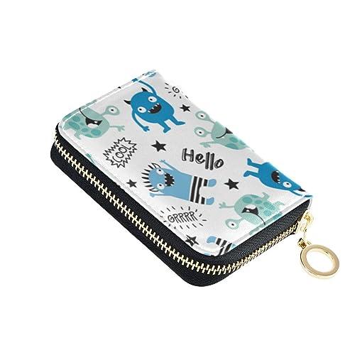 FRODOTGV Monster Hello Mini-Karten-Organizer für Mädchen, sicherer RFID-Kartenhalter, Leder, Reißverschlusstasche, Geldbörse, Monster Hello, 1 size, Classic von FRODOTGV