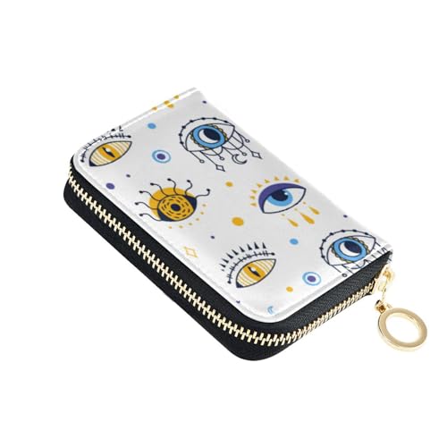 FRODOTGV Mystic Boho Evil Eyes Dots Contemporary Small Card Holder Girls Riskfree RFID Wallet Leather Zip Credit Card Slots for Travel, Mystic Boho Evil Eyes, 1 size, Classic von FRODOTGV