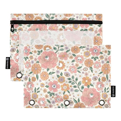 FRODOTGV Mystic Garden Eyed Florals Halloween-Bleistiftbeutel für 3 Ringe, Bindertaschen, Reißverschluss, drei Löcher, 2 Stück von FRODOTGV