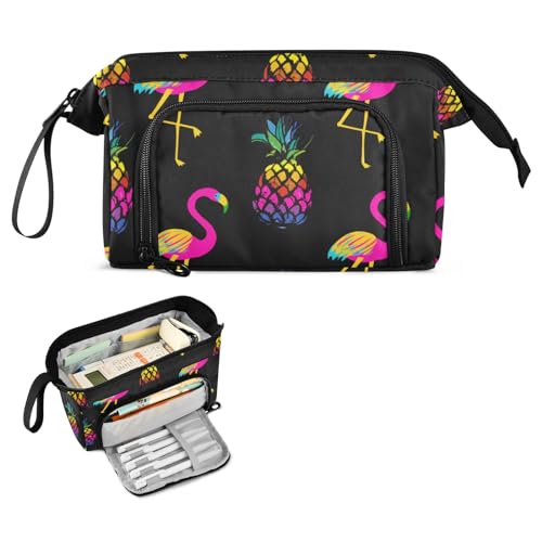 FRODOTGV Neon Flamingo Ananas Federmäppchen Große Kapazität Weiches Federmäppchen mit Griff Extra Großes Federmäppchen für Erwachsene Schulbedarf von FRODOTGV