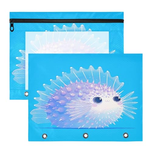 FRODOTGV Niedliche Lavendel-Pufferfische, tragbare 3-Loch-Tasche für 3 Ringe, 2 Stück, Lehrer, Bürobedarf von FRODOTGV