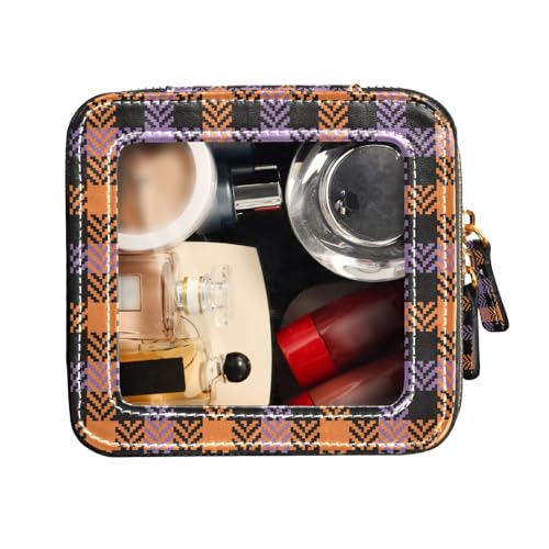FRODOTGV Niedliche Make-up-Tasche aus transparentem Leder, Kulturbeutel, Make-up-Tasche, Organizer, Halloween, Karomuster, Karomuster für Halloween, 1 Size von FRODOTGV