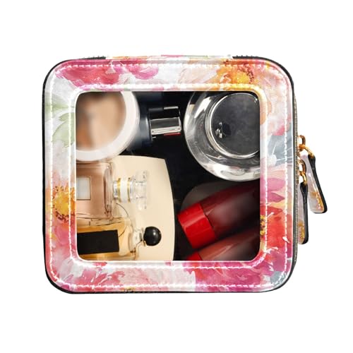 FRODOTGV Niedliche Reise-Make-up-Tasche, transparent, große Aquarell-Blumen, Kulturbeutel, Leder-Organizer-Tasche, Große Aquarellblumen, 1 Size von FRODOTGV