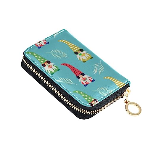 FRODOTGV Niedliche Sommerzwerge mit Sonnenbrille, tropische Pflanze, blau, Mini-Karten-Organizer für Damen, sichere RFID-blockierende Brieftaschen, Ledertasche, Reißverschlusstasche, Süße von FRODOTGV