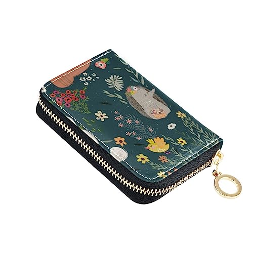 FRODOTGV Niedliche Tier-Blumen-Mini-Brieftasche, Kartenhalter für Mädchen, sichere RFID-blockierende Brieftaschen, Leder, Reißverschluss, Kreditkartenfächer, Niedliche Tierblumen, Einheitsgröße, von FRODOTGV