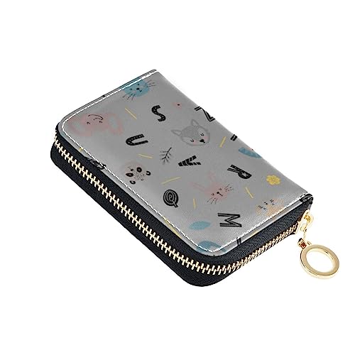 FRODOTGV Niedliche Tiere, Blumen, Grau, schlanker Karten-Organizer für Damen, risikofrei, RFID-blockierende Brieftaschen, Ledertasche, Reißverschlusstasche, Niedliche Tiere, Blumen, Grau, von FRODOTGV