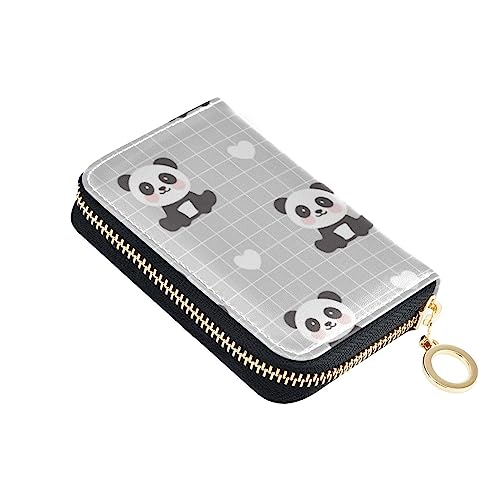 FRODOTGV Panda Bear Grid Grey Small Card Holder Girls Safe RFID Wallet Leather Zipper Credit Card Slots for Travel, Panda Bear Grid Grau, 1 size, Classic von FRODOTGV