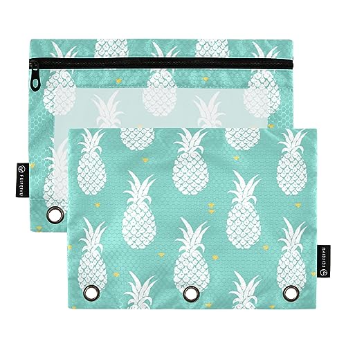 FRODOTGV Pineapple Minit Binder-Bleistiftbeutel, 3-Ring-Bindertaschen, transparent, Reißverschluss, 3-Loch-Binder für 3-Ringbuch, Blau, 2 Stück von FRODOTGV