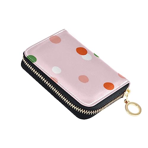 FRODOTGV Pink Dot Minimalistisches Kleines Kreditkartenetui Mädchen Risikofrei RFID-Kartenhalter Leder Reißverschlusstasche Geldbörse für Arbeit, Pink Dot Minimalist, 1 size, Classic von FRODOTGV