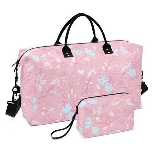 FRODOTGV Pink Florals Mid Century Moderne Reise-Handtasche, Weekender, Übernachtungstasche, multifunktionale Tragetasche mit Kulturbeutel für Trekking, Trekking, Pink Florals Mid Century Modern, 1 von FRODOTGV