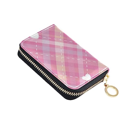 FRODOTGV Pink Love Buffalo Plaid Mini-Karten-Organizer, Geldbörse, Mädchen, risikofrei, RFID-blockierend, Leder, Reißverschlusstasche für Reisen, Pink Love Buffalo Plaid, 1 size, Classic von FRODOTGV