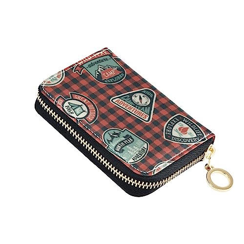 FRODOTGV Red Buffalo Plaid Tartan Scotland Wild Peak Slim Card Wallet Girls Safe RFID Card Holder Leather Zipper Credit Card Slots for Travel, Wild Peak, 1 size, Classic von FRODOTGV