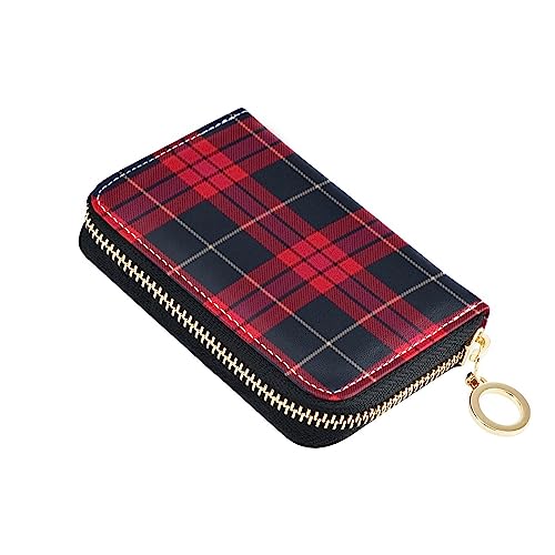 FRODOTGV Red Buffalo Plaid Weihnachten Mini Kreditkartenetui Mädchen Risikofrei RFID Geldbörse Leder Reißverschluss Kreditkartenfächer für Arbeit, Red Buffalo Plaid Christmas, 1 size, Classic von FRODOTGV