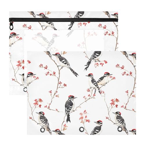 FRODOTGV Red Leafs Bindertaschen mit Reißverschluss, 3 Löcher, für A4-Papier, Briefe, 2 Stück, Studenten, College-Zubehör von FRODOTGV