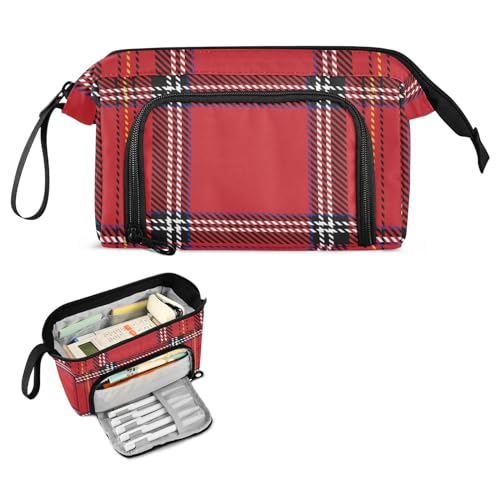 FRODOTGV Red Line Buffalo Plaid Federmäppchen Große Kapazität Tasche mit Reißverschluss Multifunktionales Stand-Up-Federmäppchen für Frauen College von FRODOTGV