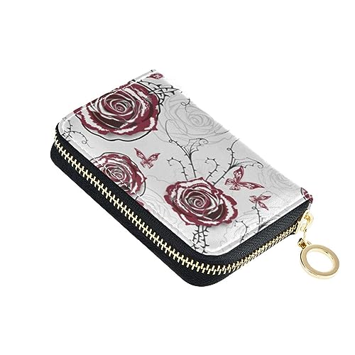 FRODOTGV Red Roses Safari-Schmetterlinge, kleine Kartenetuis für Mädchen, risikofrei, RFID-blockierend, Leder, Reißverschluss, Geldorganizer, Rote Rosen Safari Schmetterlinge, 1 size, Classic von FRODOTGV