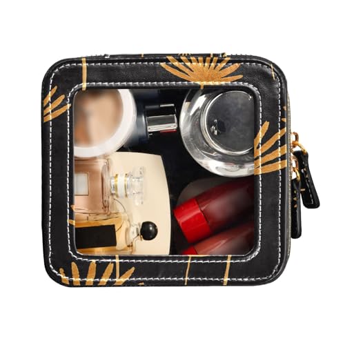 FRODOTGV Reise-Kulturbeutel, transparent, Make-up-Organizer, goldene Blumen, schwarzer Hintergrund, tragbarer Make-up-Organizer, Goldene Blumen, schwarzer Hintergrund, 1 Size von FRODOTGV