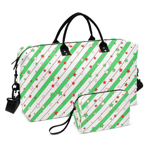 FRODOTGV Reisetasche, Wochenendtasche, Weihnachtsstern, Grün, 2-teiliges Set, Turnbeutel mit Kulturbeutel für Reisen, Flugzeug, Reisen, Weihnachtsstern, Grün, 1 Size von FRODOTGV