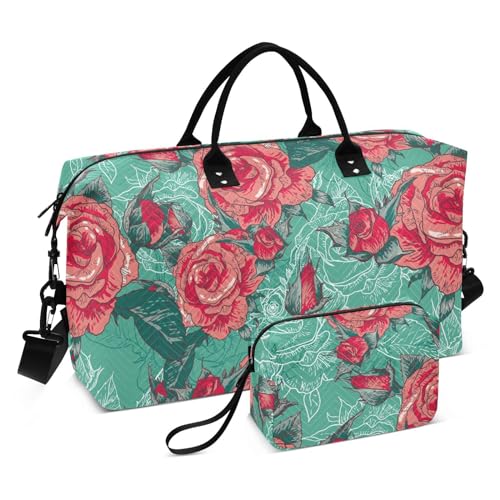 FRODOTGV Reisetasche, schöne rote Rose, Wochenendreise, Übernachtungstasche, Kulturbeutel, Turnbeutel für Yoga, Geschäftsreisen, faltbar, Schöne rote Rose, 1 Size von FRODOTGV