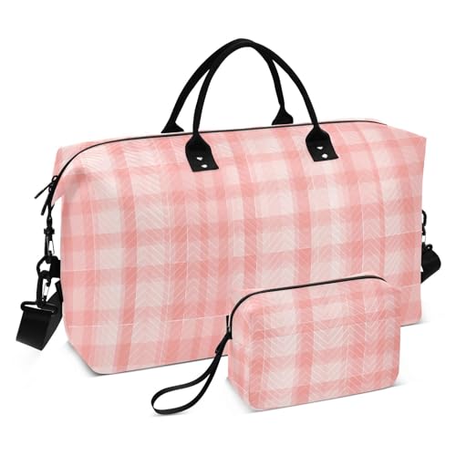 FRODOTGV Reisetasche Workout Tasche Multifunktionale Übernachtungstasche mit verstellbarem Gurt für Wandern Trekking Plaid Pink und Weiß, Kariert, Rosa und Weiß, 1 Size von FRODOTGV