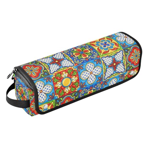 FRODOTGV Reisetasche für Haar-Werkzeug, für Damen, Tragetasche, flacher Lockenstab, wasserdichter Organizer und hitzebeständige Matte für Glätteisen, Lockenstäbe, mexikanische Talavera-Keramikfliesen, von FRODOTGV