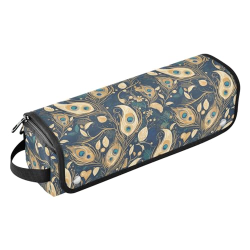 FRODOTGV Reisetasche mit Pfauenfeder-Muster, für Haar-Werkzeug, für Damen, abnehmbare Essentials-Aufbewahrung mit hitzebeständigem Pad für Glätteisen, flacher Haartrockner von FRODOTGV