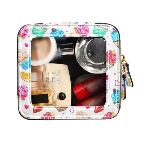 FRODOTGV Reisetaschen für Toilettenartikel, niedliche Make-up-Tasche, transparent, Aquarell-Cupcakes, Textur, Nagellack-Organizer-Tasche, Aquarell-Cupcakes-Textur, 1 Size von FRODOTGV