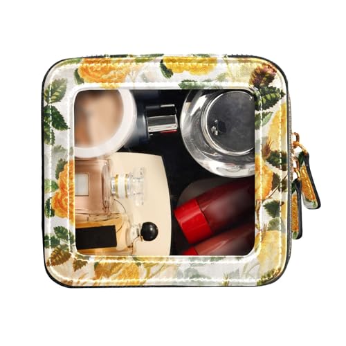 FRODOTGV Reisetaschen für Toilettenartikel, transparente Make-up-Tasche, kleine gelbe Blumen, modern, tragbar, Make-up-Organizer, Gelbe Blumen, modern, 1 Size von FRODOTGV