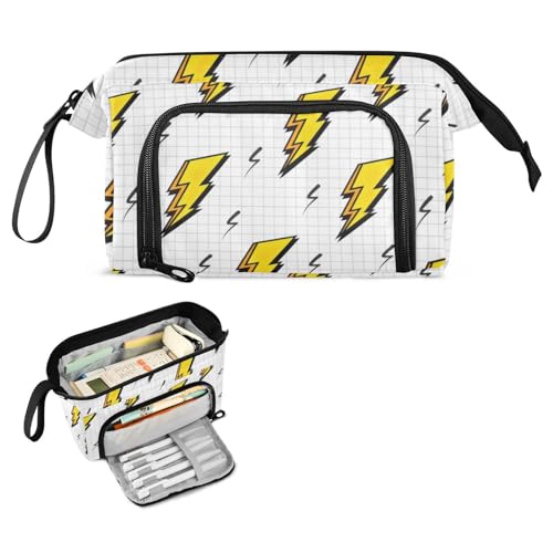 FRODOTGV Retro Lightning Bolts Federmäppchen Große Kapazität Mädchen Federmäppchen mit Fach Federmäppchen mit Reißverschluss für Erwachsene Elementary von FRODOTGV