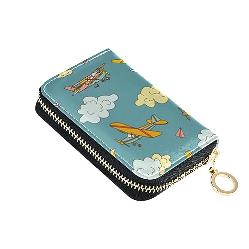 FRODOTGV Retro Planes Blau Mini Card Wallet für Frauen Sichere RFID Blocking Wallets Leder Reißverschluss Kreditkartenfächer, Retro-Flugzeuge blau, 1 size, Classic von FRODOTGV