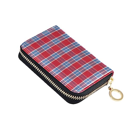 FRODOTGV Rotes Schottland Buffalo Plaid Slim Kreditkartenetui für Damen, risikofrei, RFID-blockierend, Leder, Reißverschlusstasche für die Arbeit, Red Scotland Buffalo Plaid, 1 size, Classic von FRODOTGV