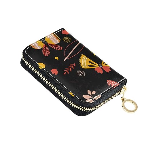 FRODOTGV Safari Schmetterlinge Rustikale Blume Mini-Kreditkartenhalter für Mädchen, sichere RFID-blockierende Brieftasche, Leder, Reißverschlusstasche, Safari-Schmetterlinge, rustikale Blume, 1 size, von FRODOTGV