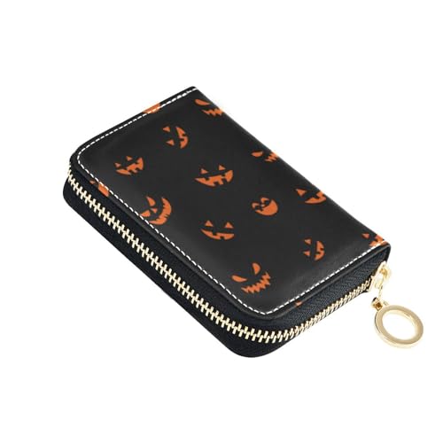 FRODOTGV Scary Pumpkins schwarze schlanke Kartenhalter-Geldbörse für Damen, sichere RFID-Geldbörse, Leder, Reißverschlusstasche, Geldbörse für Reisen, Scary Pumpkins Black, 1 size, Classic von FRODOTGV