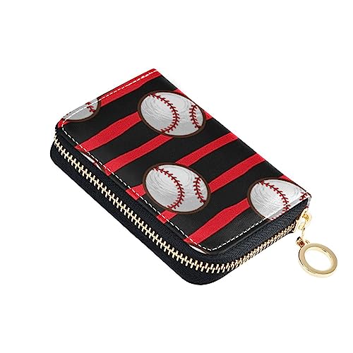 FRODOTGV Schlanke Kartenetuis mit Baseball-Motiv, für Mädchen, sicherer RFID-Kartenhalter, Leder, Reißverschluss, Kreditkartenfächer, Rot, Baseball Red Stripe, Einheitsgröße, Classic von FRODOTGV