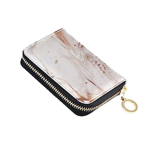 FRODOTGV Schlanker Kartenhalter mit flüssigem abstraktem Marmor, für Damen, sicherer RFID-Kartenhalter, Leder, Reißverschluss, Kreditkartenfächer für Reisen, Pink Gold Liquid, 1 size, Classic von FRODOTGV