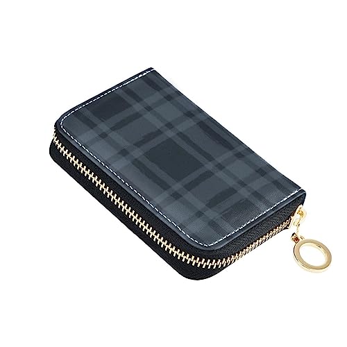 FRODOTGV Schlankes Kartenetui für Damen, kariert, kariert, RFID-blockierend, Leder, Reißverschlusstasche für die Arbeit, Blaues kariertes Gingham, 1 size, Classic von FRODOTGV