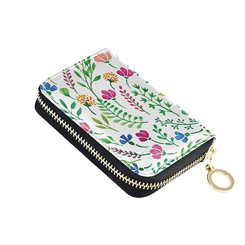 FRODOTGV Schlankes Kartenetui für Mädchen, mit Aquarell-Blumen, RFID-Kartenhalter, Leder, Reißverschlusstasche für Reisen, Aquarell Blumen, 1 size, Classic von FRODOTGV