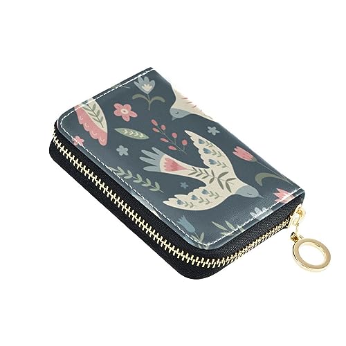 FRODOTGV Schlankes Kartenetui mit Vögeln und Blumen, für Damen, sichere RFID-Geldbörse, Leder, Reißverschluss, Geldorganizer, Vögel Blumen, 1 size, Classic von FRODOTGV