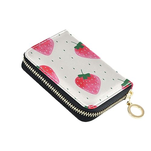 FRODOTGV Schlankes Kreditkartenetui für Damen, RFID-Kartenhalter, Leder, Reißverschluss, Erdbeere, Aquarell-Rosa, Aquarell, rosa Erdbeere, 1 size, Classic von FRODOTGV