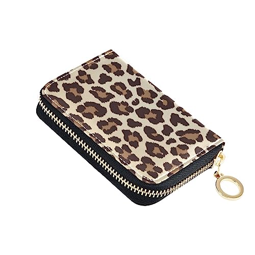 FRODOTGV Schlankes Kreditkartenetui für Mädchen, Leopardenmuster, RFID-Kartenhalter, Leder, Reißverschluss, für Reisen, braun, 1 size, Classic von FRODOTGV