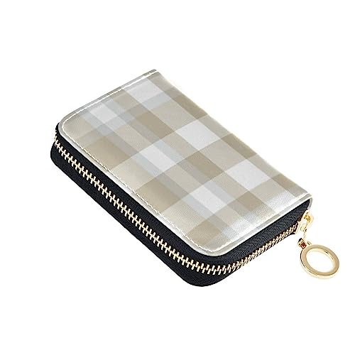 FRODOTGV Schlankes Kreditkartenetui für Mädchen, risikofrei, RFID-Geldbörse, Leder, Reißverschluss, Kreditkartenfächer für die Arbeit, Braun Taupe Buffalo Plaid Beige, 1 size, Classic von FRODOTGV