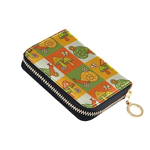 FRODOTGV Schnecken, Pilze, Blumen, Schmetterling, Mini-Kartenhalter, Mädchen, sichere RFID-blockierende Brieftaschen, Leder, Reißverschlusstasche, Geldbörse für Reisen, Schneckenpilze, 1 size, Classic von FRODOTGV