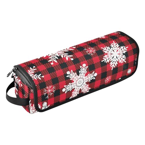 FRODOTGV Schneeflocken auf Büffelkaro Weihnachten 2-in-1 Haar-Werkzeug-Organizer mit Eisenmatte, Reisezubehör, tragbare Reise-Tragetasche, Schneeflocken auf einem Büffelkaro Weihnachten, 1 Size von FRODOTGV