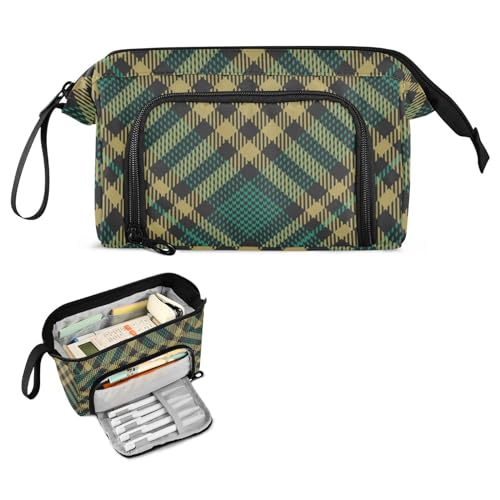 FRODOTGV Schottland Buffalo Plaid Schwarz Gold Grün Schule Federmäppchen Große Kapazität Federmäppchen Box mit Griff Federmäppchen mit Reißverschluss für Teenager Schule Must Haves von FRODOTGV